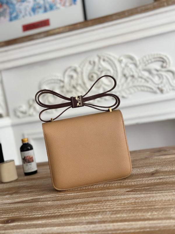 Borsa HM Constance Beige Scuro Epsom Hardware Argento
