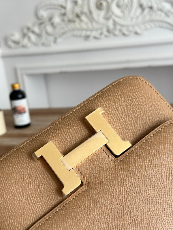 Borsa HM Constance Beige Scuro Epsom Hardware Argento