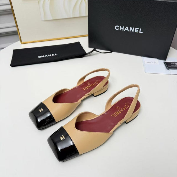 CC 26s Square Toe  Slingbacks Slingback Flats Black Beige Leather