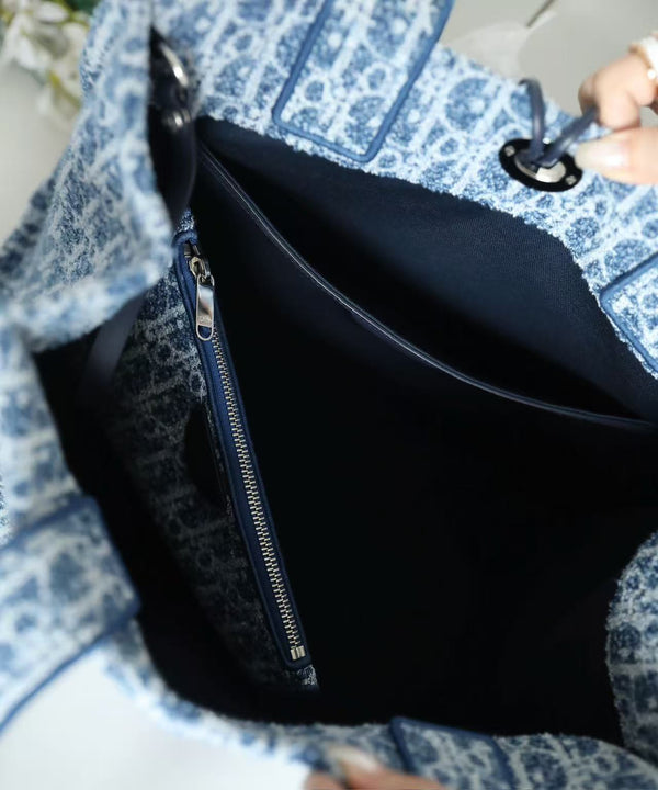 CD Dioriviera Spongy Book Tote Blue Printed Cotton