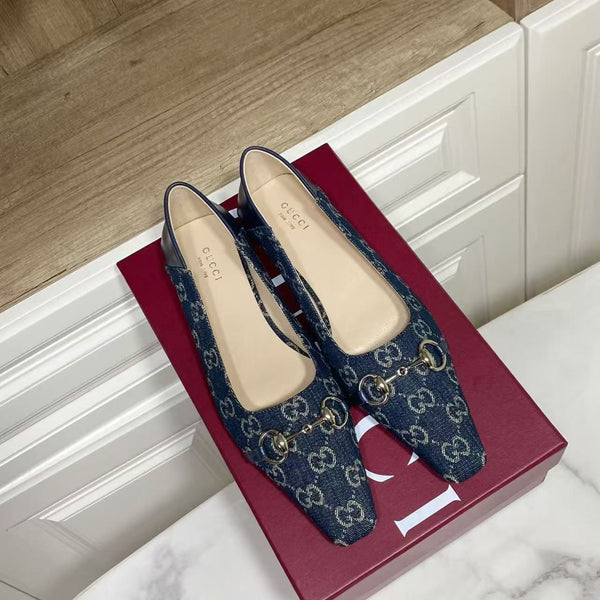 GG Ballet FLats Blue Old-Fashioned Fabric