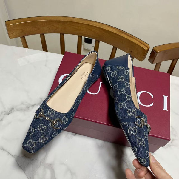 GG Ballet FLats Blue Old-Fashioned Fabric