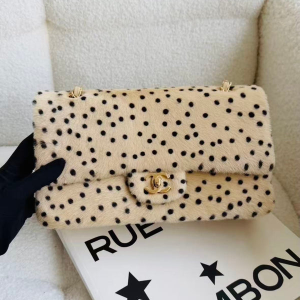 CC 2026 Flap Bag 25.5cm Beige Black Mink Fur Lambskin