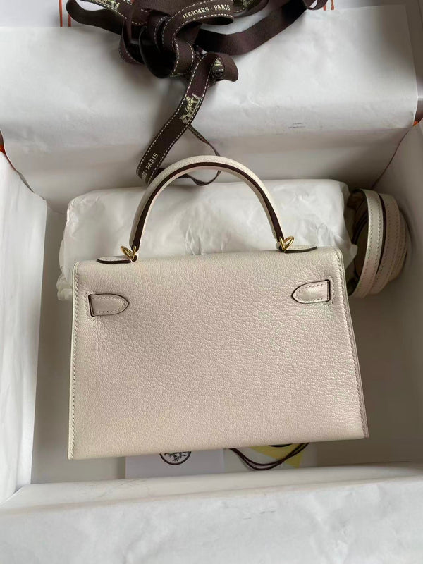 HM MINI KELLY 19CM OFF WHITE SWIFT GOLD HARDWARE