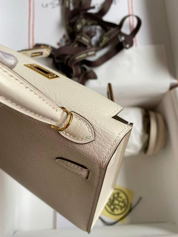 HM MINI KELLY 19CM OFF WHITE SWIFT GOLD HARDWARE