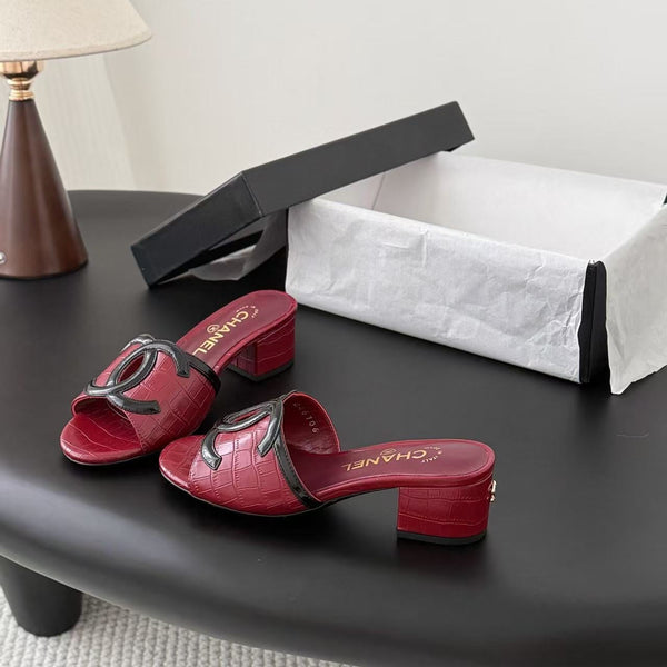 CC Sandals 5cm Burgundy Crocodile-Embossed Calfskin