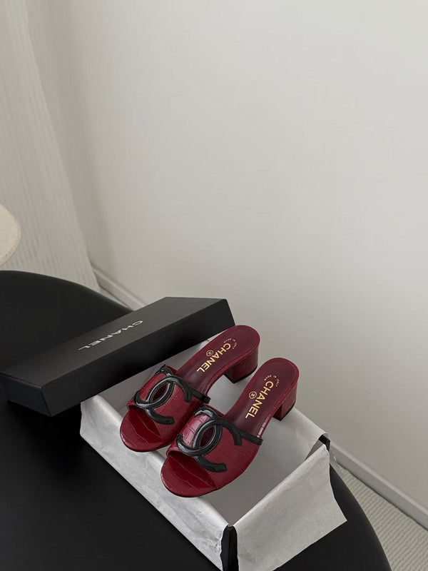 CC Sandals 5cm Burgundy Crocodile-Embossed Calfskin