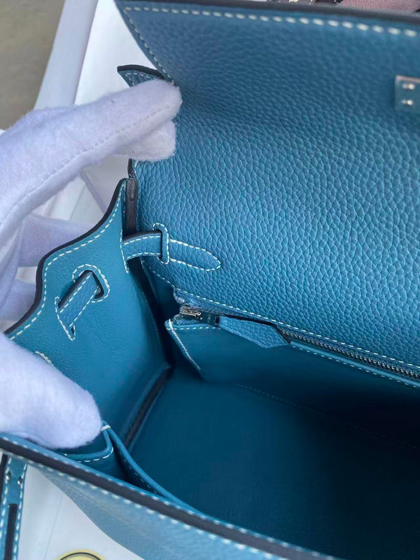 HM KELLY 28CM BLUE JEAN TOGO LEATHER SILVER HARDWARE