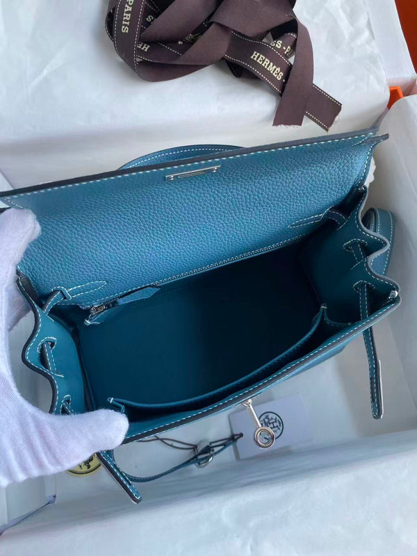 HM KELLY 28CM BLUE JEAN TOGO LEATHER SILVER HARDWARE