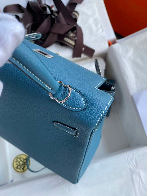 HM KELLY 28CM BLUE JEAN TOGO LEATHER SILVER HARDWARE