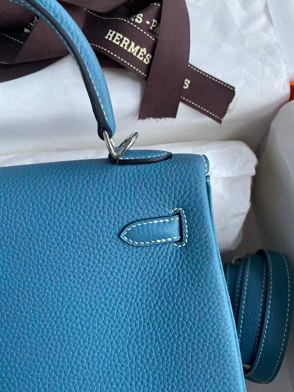 HM KELLY 28CM BLUE JEAN TOGO LEATHER SILVER HARDWARE