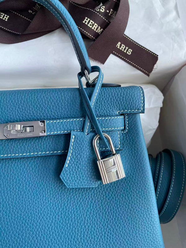 HM KELLY 28CM BLUE JEAN TOGO LEATHER SILVER HARDWARE