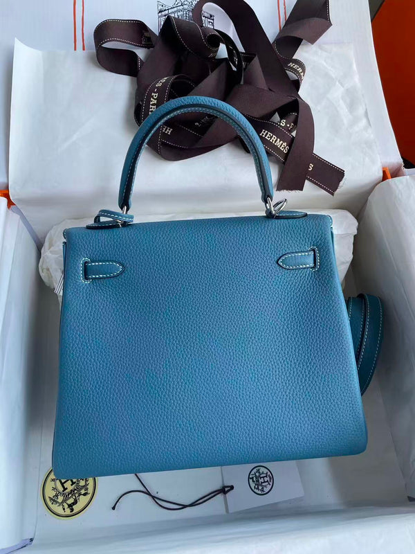 HM KELLY 28CM BLUE JEAN TOGO LEATHER SILVER HARDWARE