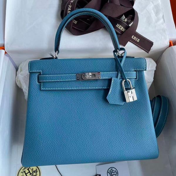HM KELLY 28CM BLUE JEAN TOGO LEATHER SILVER HARDWARE
