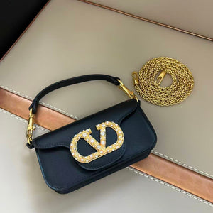 VLTN Small Locò Shoulder Bag Black Calfskin & Crystal