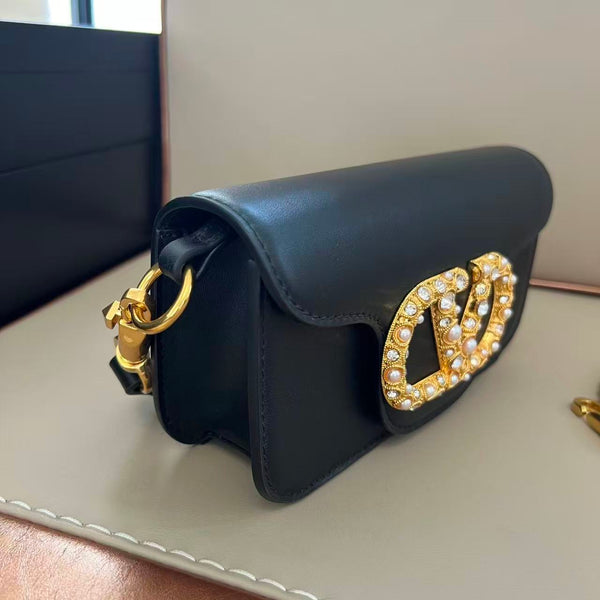 VLTN Small Locò Shoulder Bag Black Calfskin & Crystal