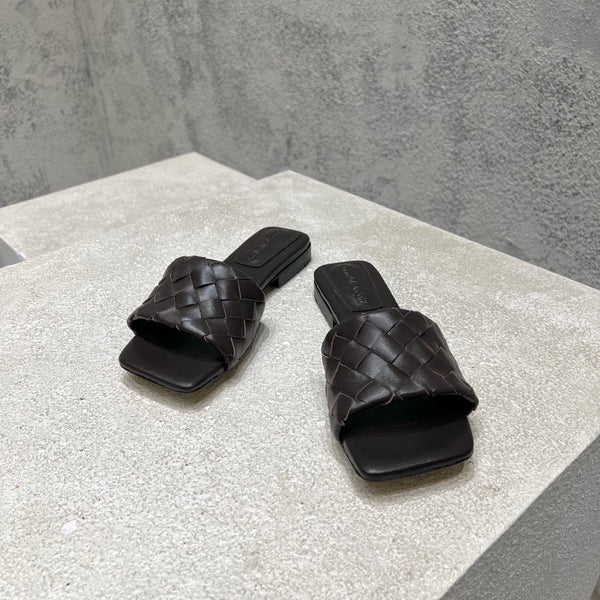 BV Parco Flat Mules Chocolate Leather