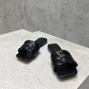 BV Parco Flat Mules Black Leather