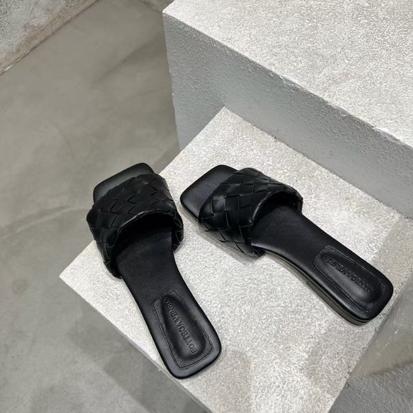 BV Parco Flat Mules Black Leather
