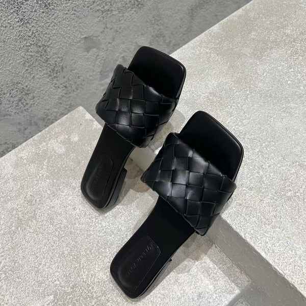 BV Parco Flat Mules Black Leather