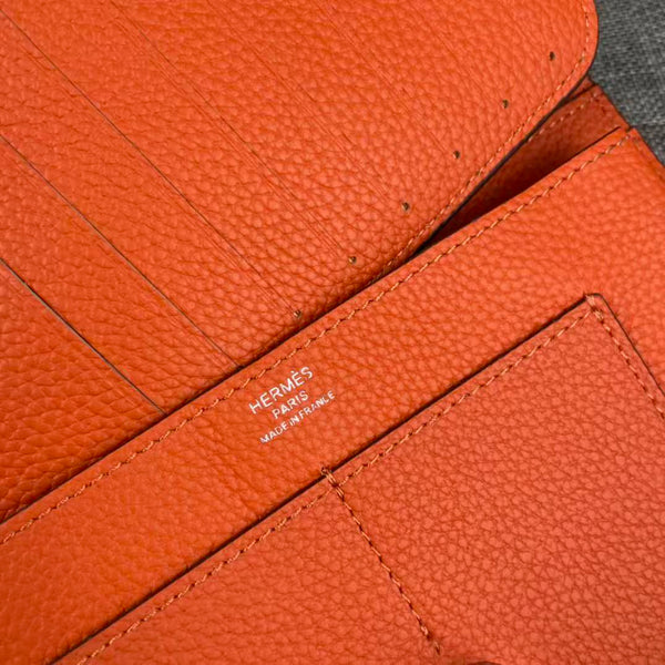 HM Dogon Duo Wallet 20cm In Orange Togo Leather