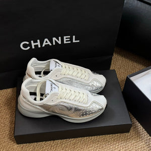CC Sneakers Silver Laminated Calfskin Suede