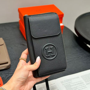 HM H-Logo Phone Wallet Bag 19cm In Black Togo Leather