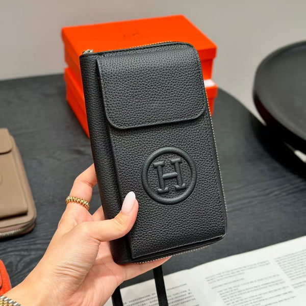 HM H-Logo Phone Wallet Bag 19cm In Black Togo Leather
