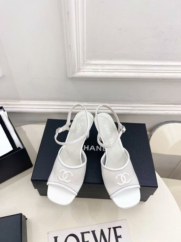 CC Slingback Heels Sandal In White Mesh