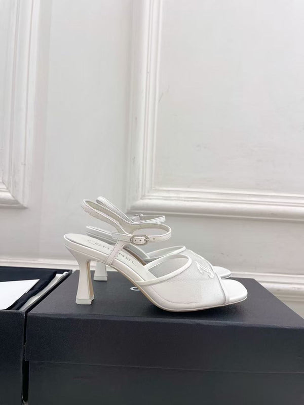 CC Slingback Heels Sandal In White Mesh