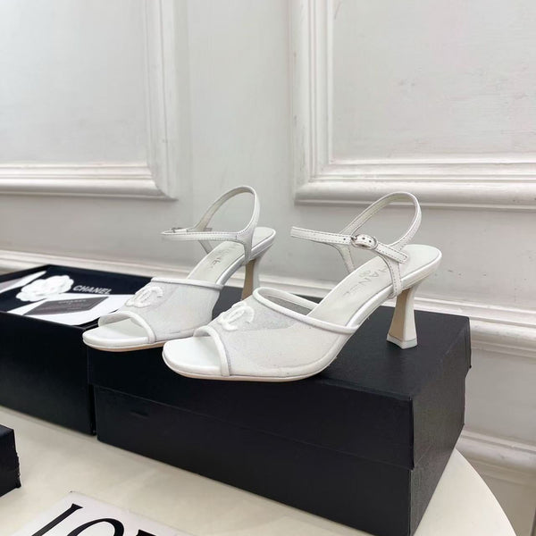 CC Slingback Heels Sandal In White Mesh