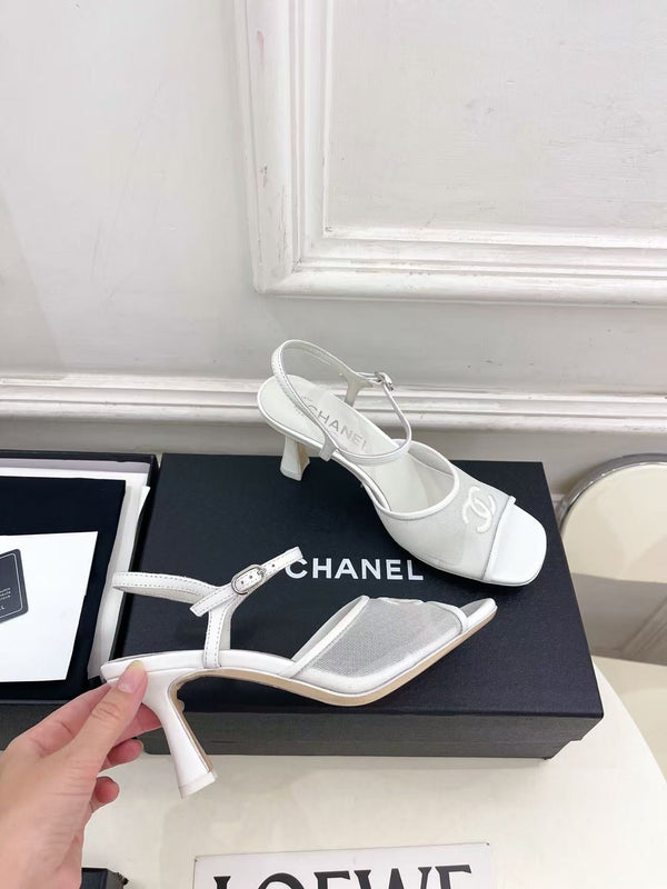 CC Slingback Heels Sandal In White Mesh