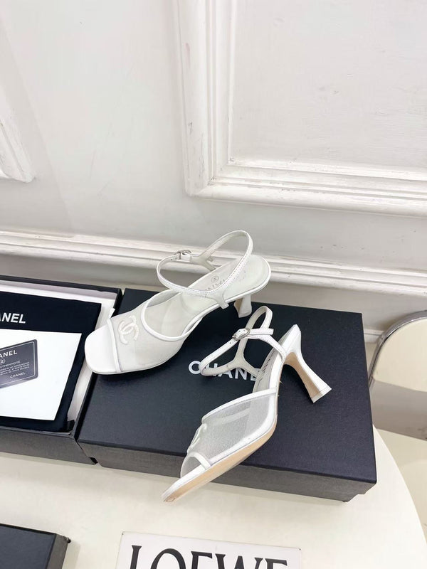 CC Slingback Heels Sandal In White Mesh
