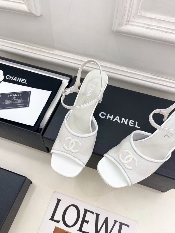 CC Slingback Heels Sandal In White Mesh