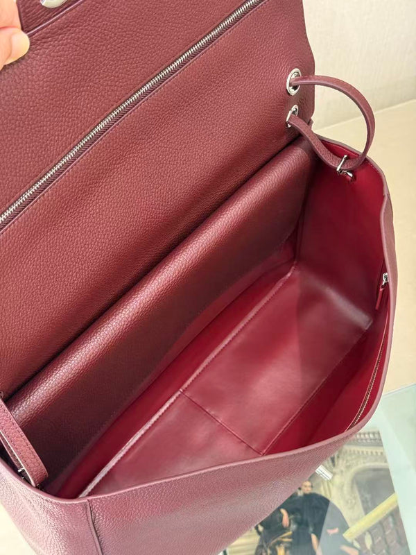 Chanel 2026 Maxi Flap Bag 38.5cm Dark Burgundy Calfskin Gold Hardware
