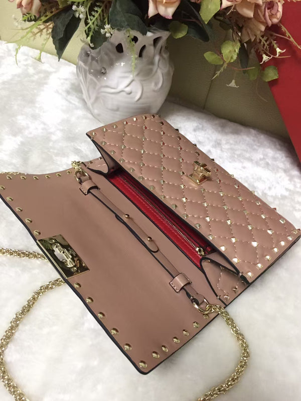 VLTN Rockstud Spike Chain Bag 23.5cm Powder Pink Cowhide