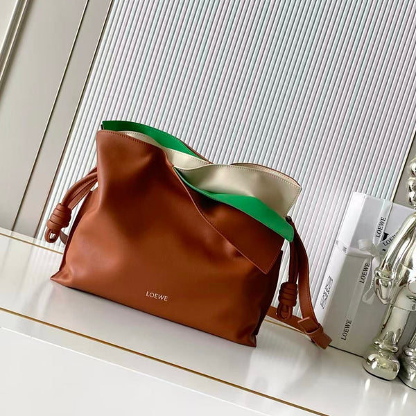 Loe Flamenco Clutch Bag 30cm Camel Brown Nappa Leather