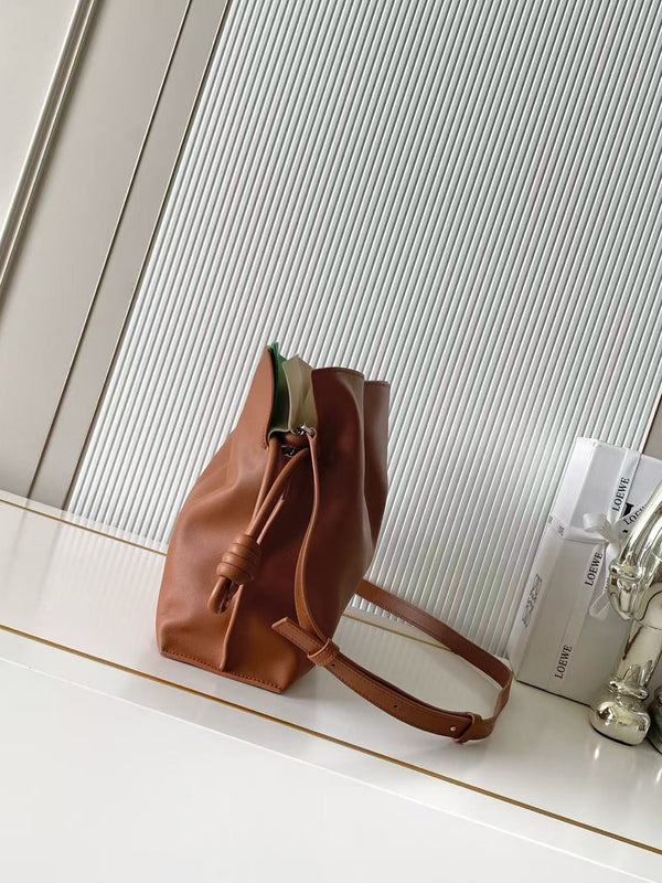 Loe Flamenco Clutch Bag 30cm Camel Brown Nappa Leather