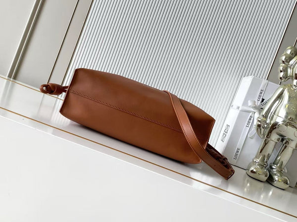 Loe Flamenco Clutch Bag 30cm Camel Brown Nappa Leather
