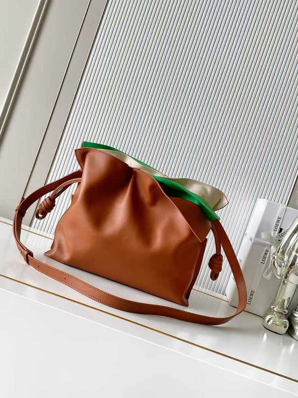 Loe Flamenco Clutch Bag 30cm Camel Brown Nappa Leather