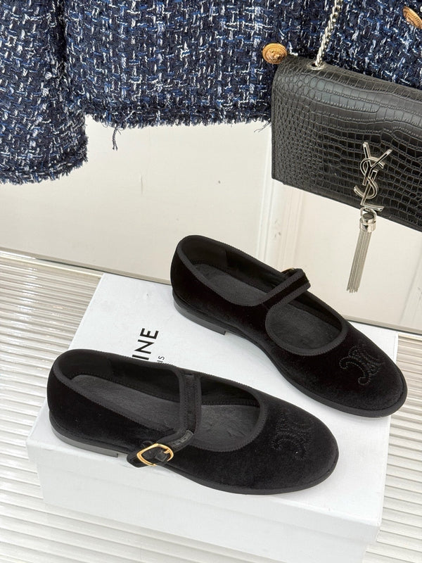 Celine 25 Eve Triomphe Ballet Flat Black Velvet 547727