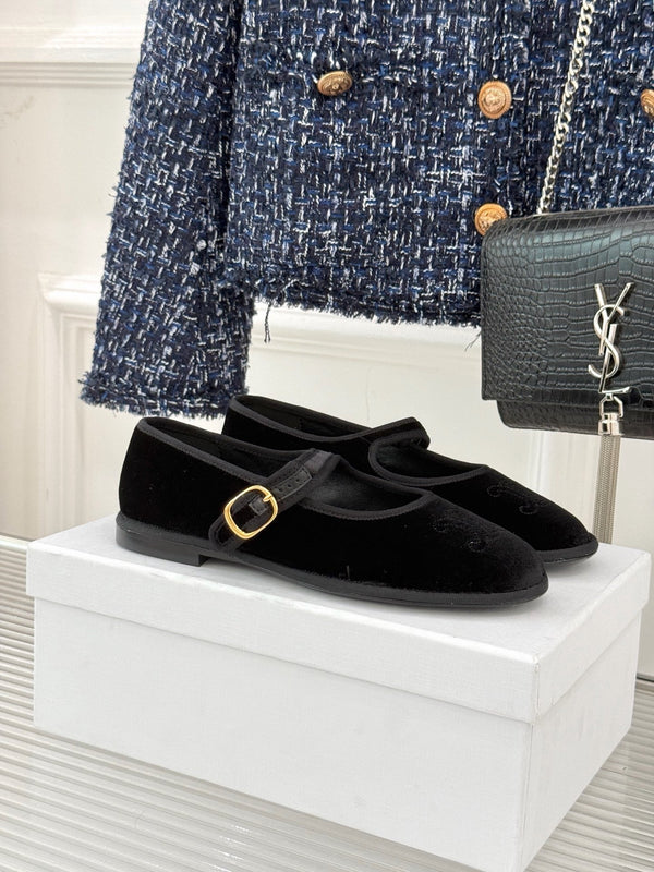 Celine 25 Eve Triomphe Ballet Flat Black Velvet 547727