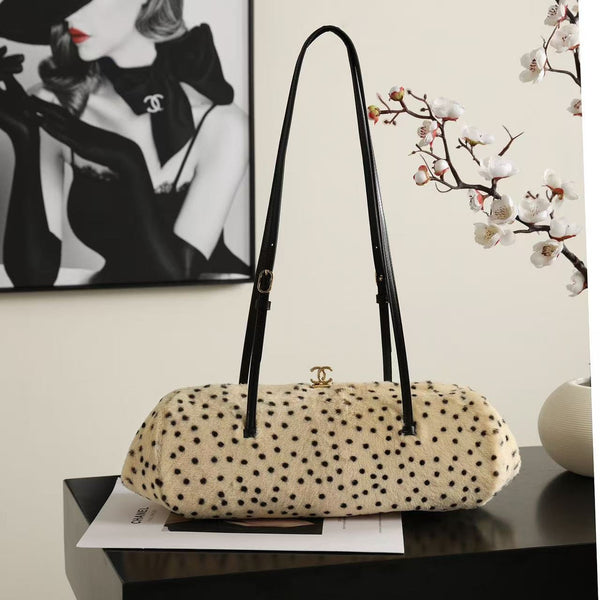 CC 26A Handbag 36CM Dalmatian Print Ivory Black Shearling Leather