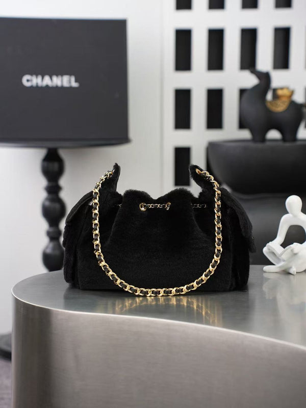 CC 2026 Hobo Bag 22cm Black Ponyhair