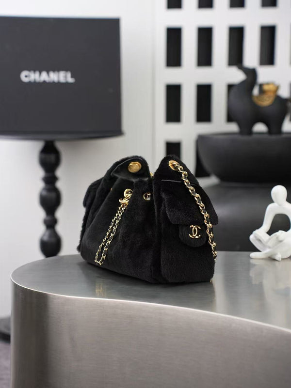 CC 2026 Hobo Bag 22cm Black Ponyhair