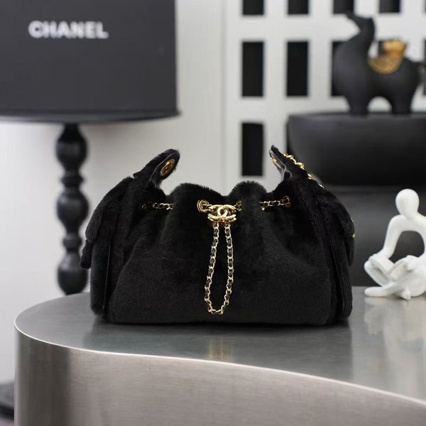 CC 2026 Hobo Bag 22cm Black Ponyhair