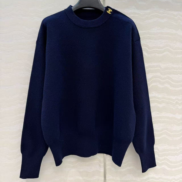 CC Coco Preppy Crew Neck Sweater Navy Blue Cashmere