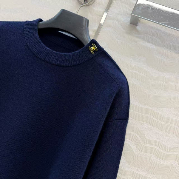 CC Coco Preppy Crew Neck Sweater Navy Blue Cashmere
