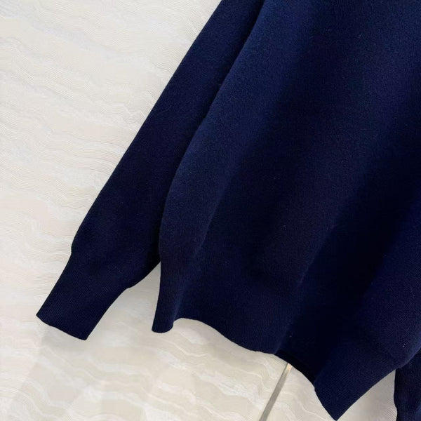 CC Coco Preppy Crew Neck Sweater Navy Blue Cashmere