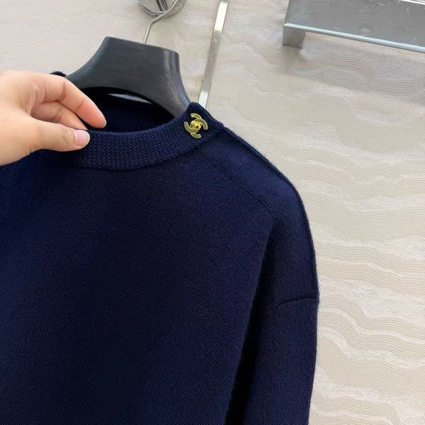 CC Coco Preppy Crew Neck Sweater Navy Blue Cashmere